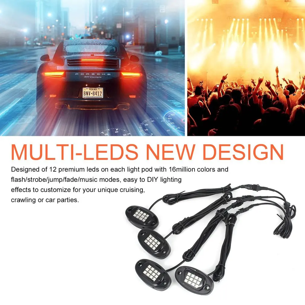 

8/4 Pods RGB LED Rock Lights with Dual Controller Remote Multicolor Neon LED Light Kit for Timing Music Mode Flashing