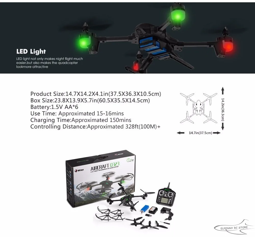 WLtoys Q323-C Вертолет с ДУ Дроны с 2.0MP HD Камера 2,4G 4CH 6 Axis Gyro удержания высоты RC Quadcopter RTF с светодиодный свет
