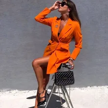 Autumn and Winter New Ladies Pure Color Slim-fitting Blazer Double-breasted Long-sleeved Lapel Coat Jacket