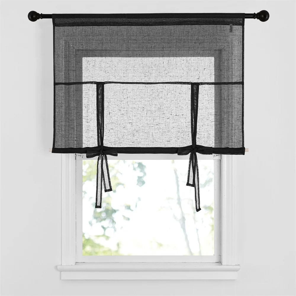 NICETOWN 1PC Tie Up Shade Rod Pocket Sheer Curtain Modern Solid European and American Style for Kitchen Small Window