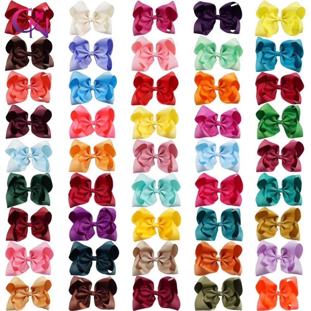 

60 Pcs/lot 8" Handmade Solid Large Hair Bow For Girls Kids Grosgrain Ribbon Bow With Clips Boutique Big Hair Accessories