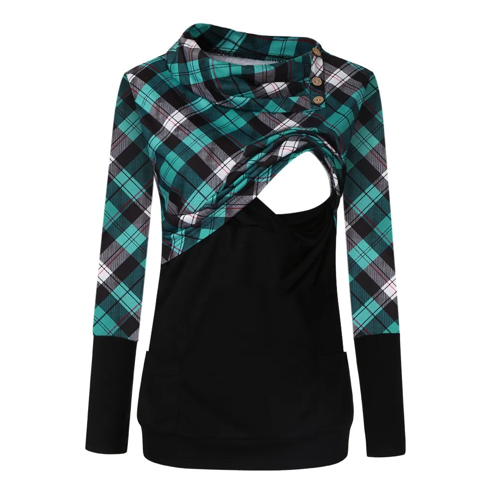 Клетчатая Футболка для беременных; сезон осень-зима; модные топы с длинными рукавами для кормящих; пуловер; одежда для грудного вскармливания; Ropa Premama Embarazadas