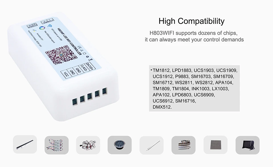 1 шт. H803 wifi; RGB светодиодный wifi контроллер DC5-24V вход для 2812B 281B 6803 Max 2048 пикселей полоса ArtNet пульт дистанционного управления