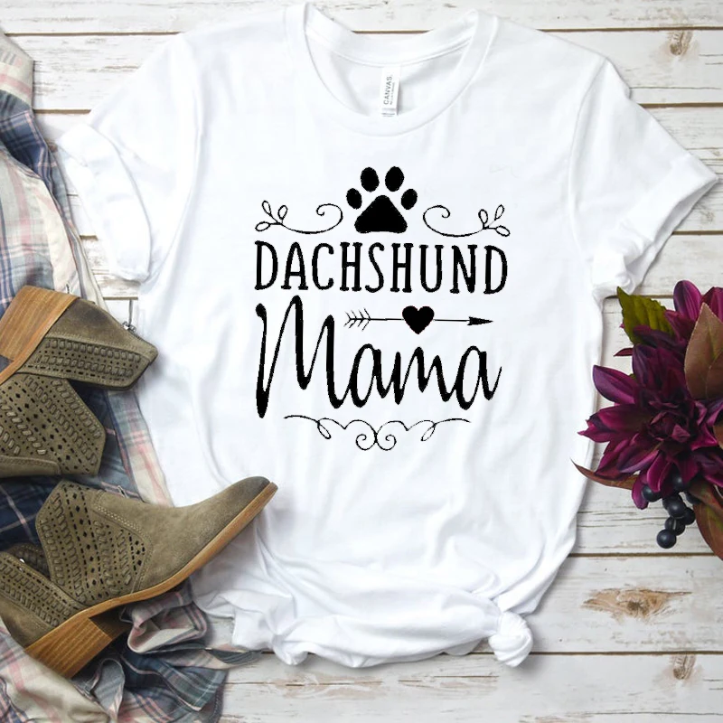 Dachshund Mama Эстетическая футболка Веселая стильная сердце со стрелой Tumlr графическая футболка подарок матери собачья лапа хлопковые топы Tumblr футболка мама