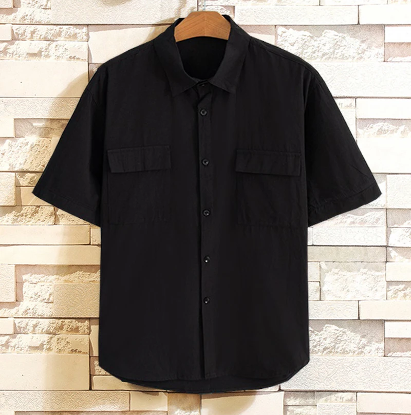 summer Cotton safari style smen turn-down collar big size shirt 2xl-10XL plus men's Casual short-sleeve shirts 165 cm | Мужская