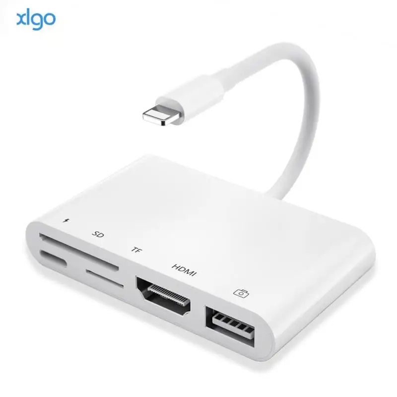 Relâmpago para 1080p hdmi cabo usb sd tf leitor de cartão digital av tv otg adaptador hub para iphone x xr xs 11pro max se ipad mini pro