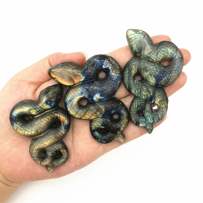 Lovely 1PC Natural Labradorite Snake Hand Carved Polished Quartz Crystal animal Healing Crystals | Дом и сад