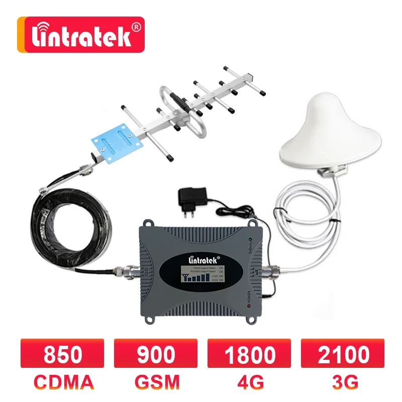 Усилитель сотовой связи Lintratek 2G 3G 4G ретранслятор LTE DCS 1800 МГц GSM 900 WCDMA 2100 UMTS