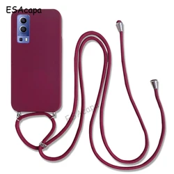 Versatile Crossbody Necklace Lanyard Silicone Matte Phone Case for VIVO V20SE (Wine Red)
