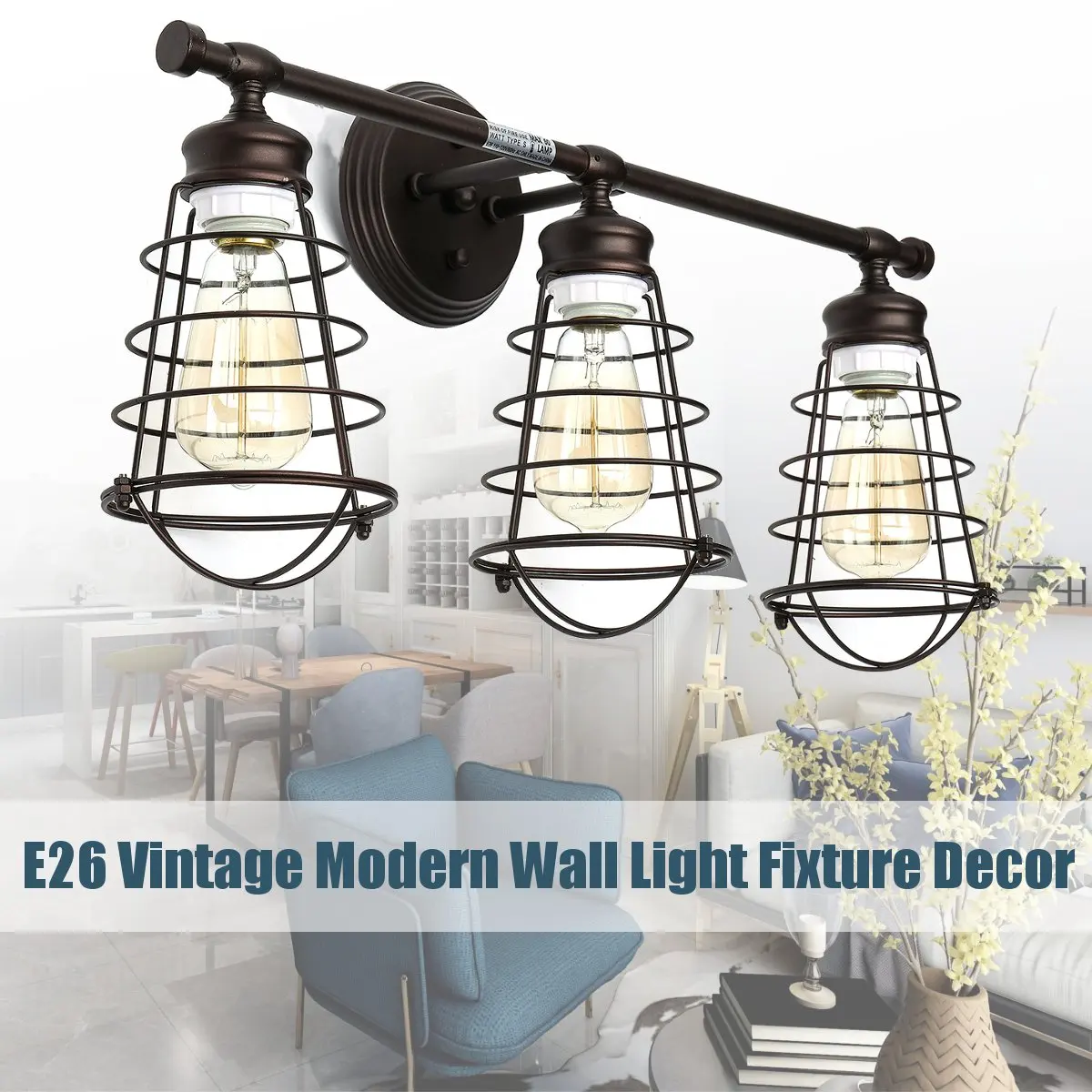 

Vintage Loft 3 Head Pendant Lights Bar Retro Wall Lamp Corridor Home Decoration E26 Bulb Lighting Classical Style AC 110V 60W