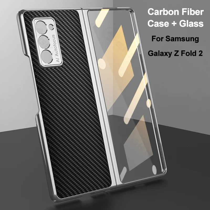 

GKK Carbon Fiber Leather Case For Samsung Galaxy Z Fold 2 Case Plating Edge With Glass Cover For Samsung Galaxy Z Fold 2 Coque