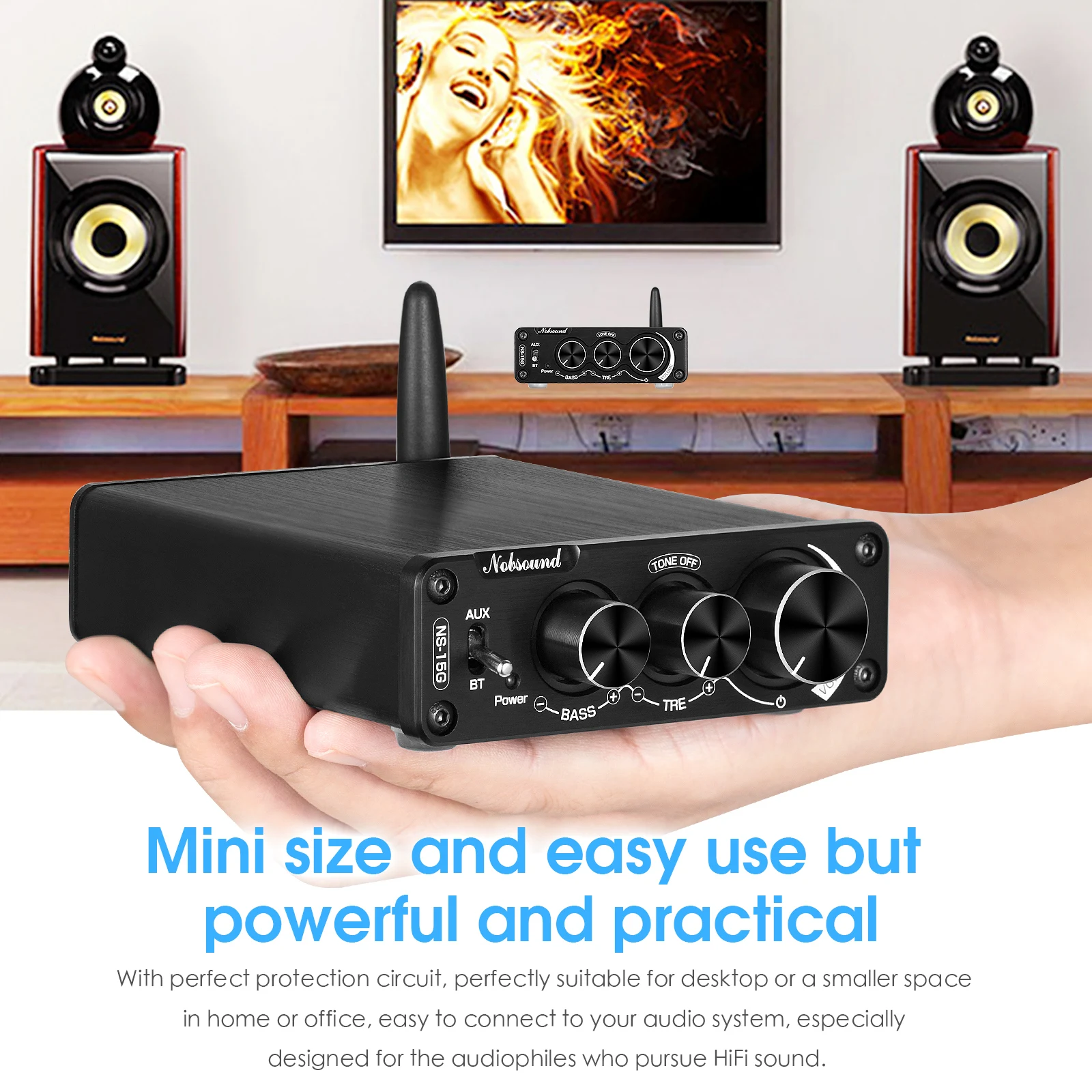 Цифровой аудио усилитель Nobsound Mini TPA3116 Hi Fi Bluetooth 5 0 класс D стерео мощности 100 Вт *
