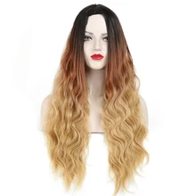 Парик для женщин, длинные, средняя часть, парики, вечерние, косплей, Synthetc, высокая температура, волокно, парик, на каждый день, афро-леди