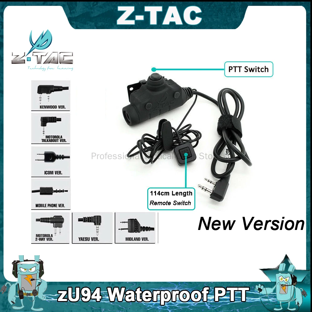

Z-TAC Tactical Waterproof PTT NEW Version With remote Control Switch Push To Talk For Z-TAC Softair headsets For Baofeng UV5R