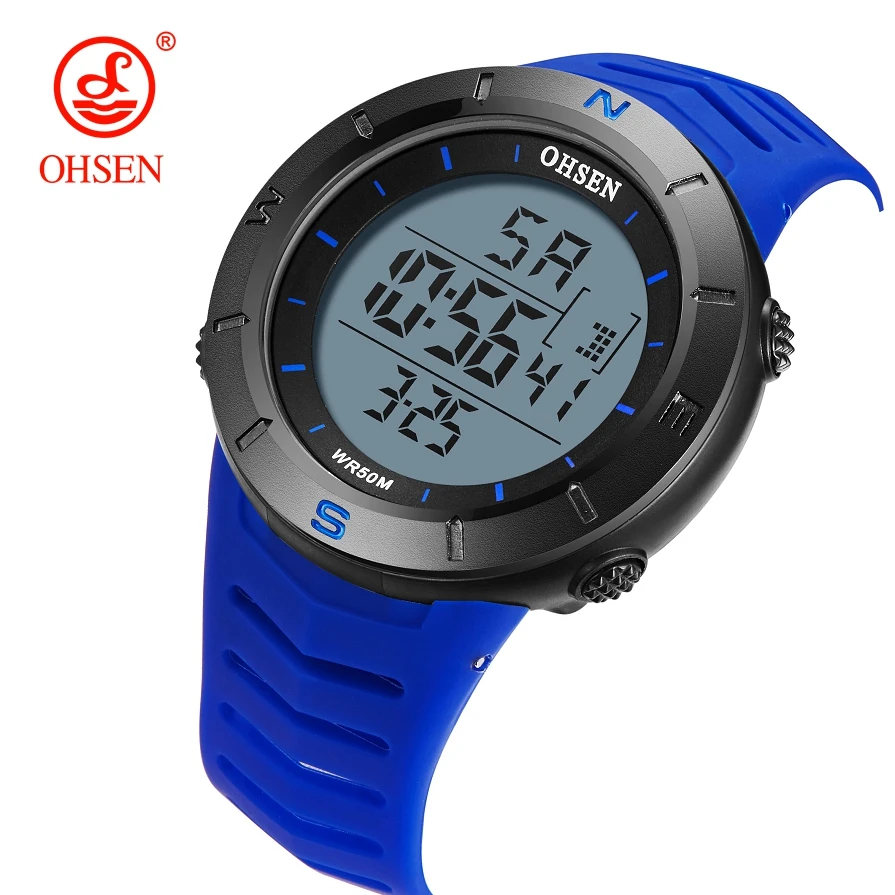 OHSEN мужские часы синие водонепроницаемые спортивные часы армейские светодиодные цифровые силиконовые секундомеры для мужчин relogio masculino часы - Цвет: Blue watch