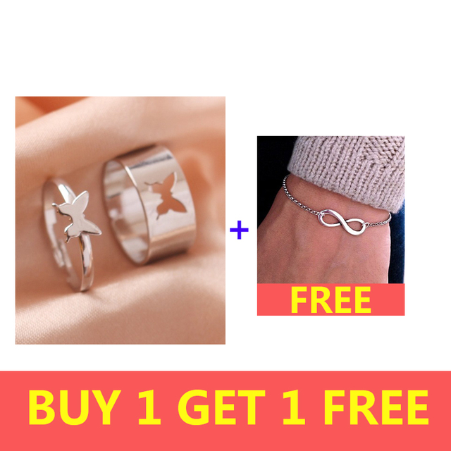 Couple Ring Silver Color Butterfly Open Rings Set For Women Men Joint Jewelry Vintage Gothic Wedding Engagement Rings Gifts