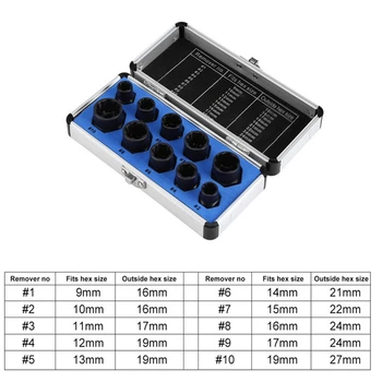 

9-19mm Bolt Nut Remover Extractor Set Black Damaged Nuts Extractors Broken Bolt Removal Kit High/Short Type 10 Pcs/Set