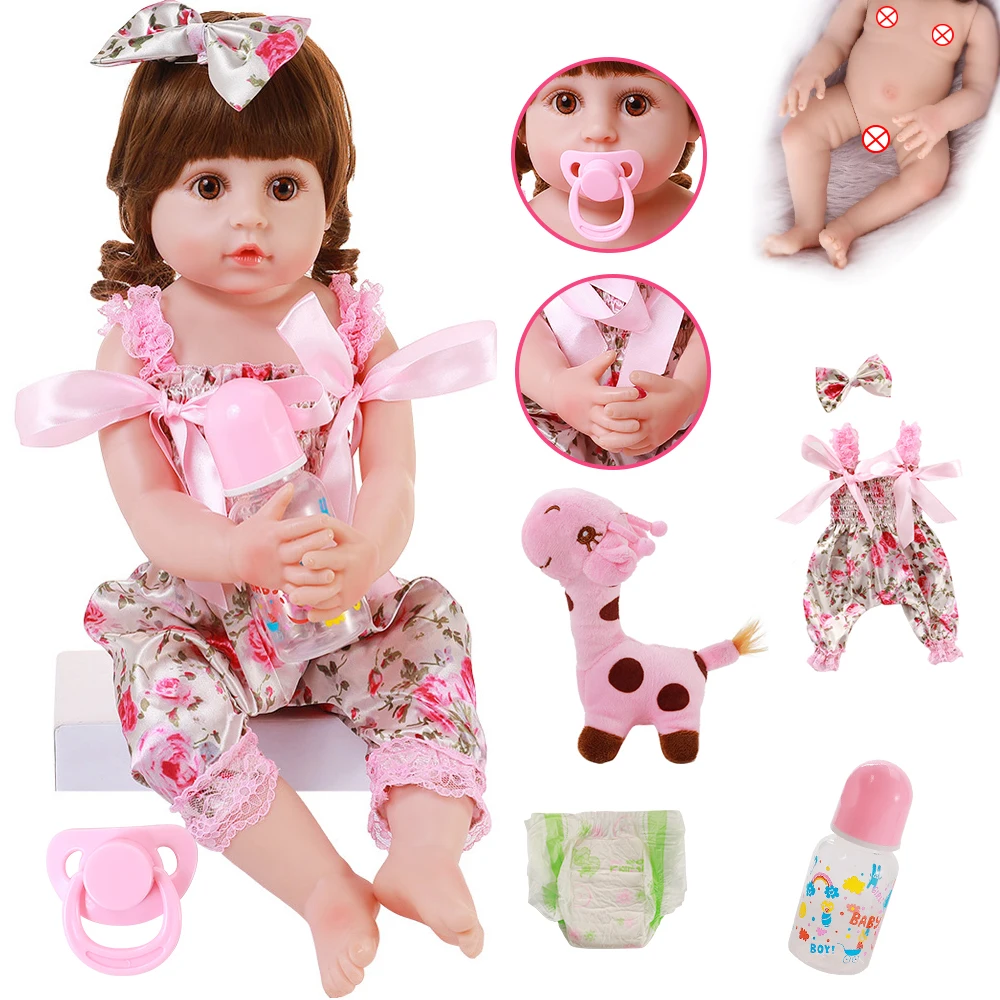 

Fashion Baby Doll Reborn 56CM Full Silicone Body Newborn Babies DOLL Lifelike Adorable Bath Toy Princess Bonecas With Giraffe