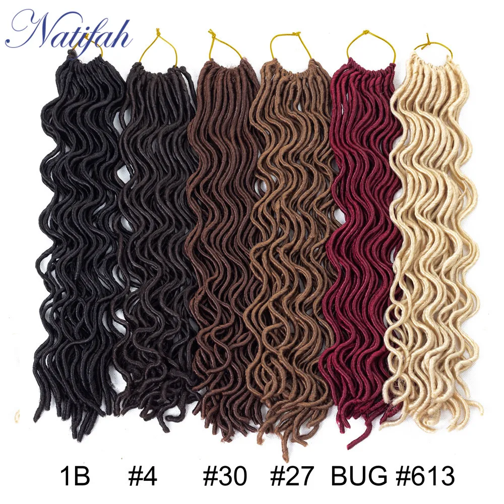 Natifah Faux locs Curly, вязанные крючком косички, волосы, синтетические дреды, наращивание волос 20 дюймов, 20 корней, блонд, черный, кудрявые косички