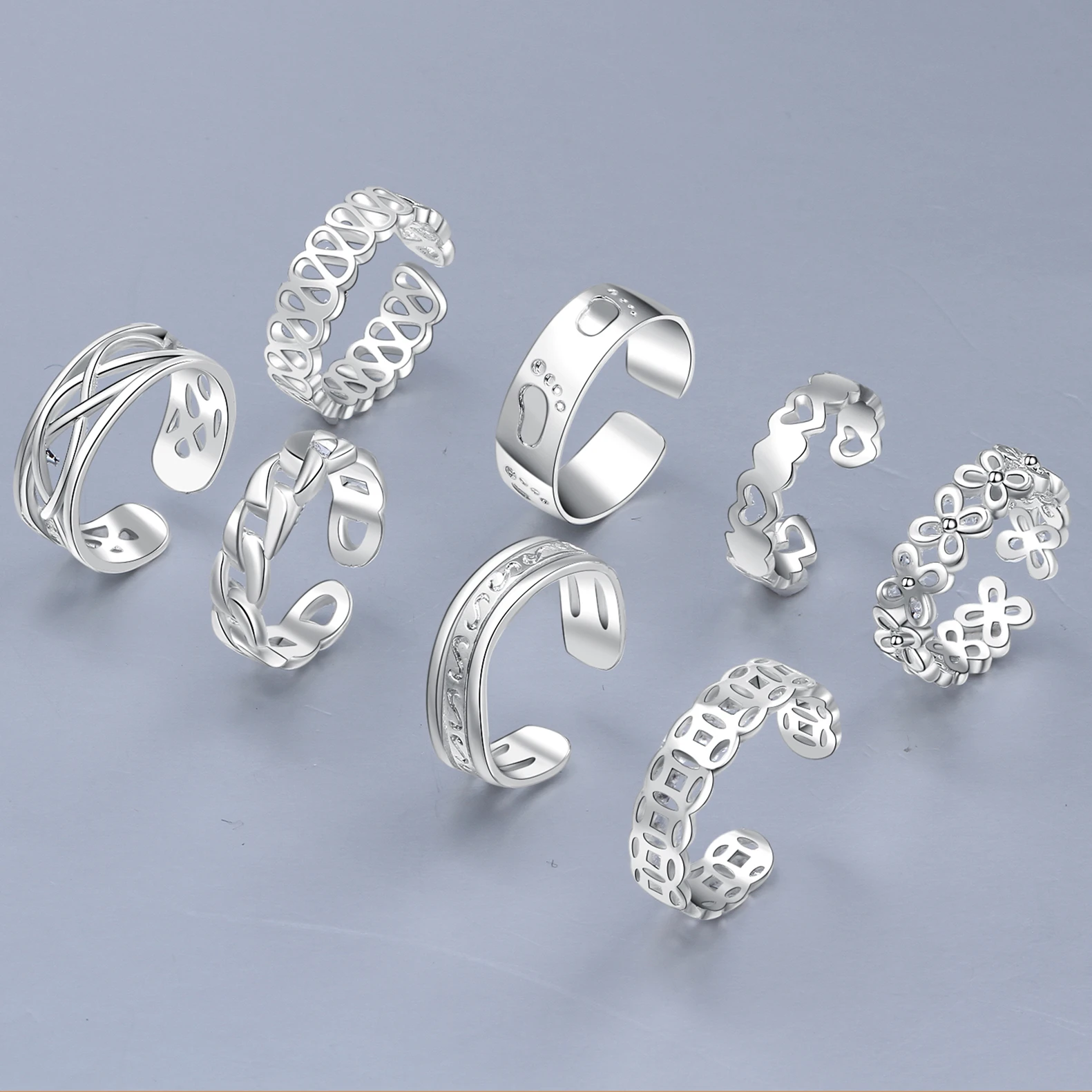 8PCS Tail Foot Ring Gifts Adjustable Open Toe Rings Set
