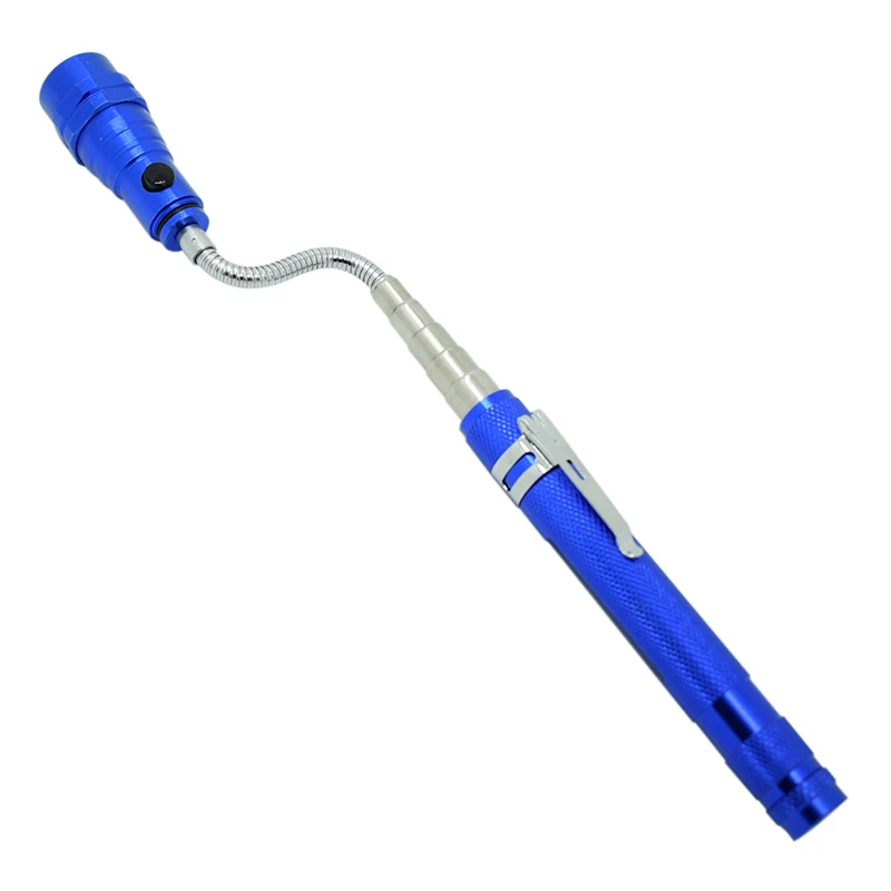 Blue Portable LED Flashlight 3 LED Flexible Tactical Torch Lamp Magnetic Telescoping Self Defense Stick Baton Light Pick up Tool - Испускаемый цвет: Blue