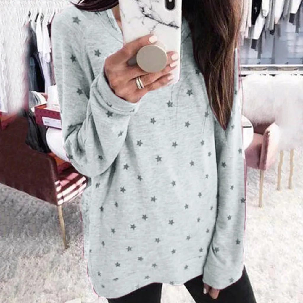 

Stars Printed Blouse Casual Winter Ladies Loose O-Neck Basic Tops Female Autumn Women Long Sleeve Shirt Blusas Pullover #THY