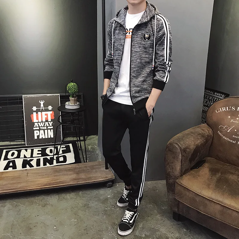 

2019 Men's Fitted Autumn And Winter New Style Hooded Jacket Leisure Suit Youth Korean-style plus Velvet Sports Trend Set