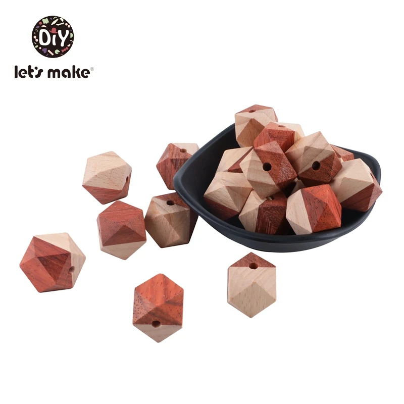 Let's Make Wooden Teether Octagonal Hexagonal Beads 50pcs 20mm PVC Free Red DIY Accessories Necklace Bracelet Baby Teething Toys