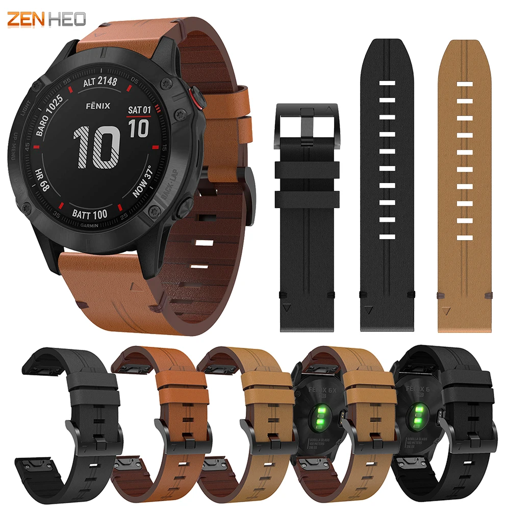 22mm 26mm Leather Strap For Garmin Fenix 6/6X Pro Quick Release Watchband for 5/5 Plus/5X Smart Watch Band |
