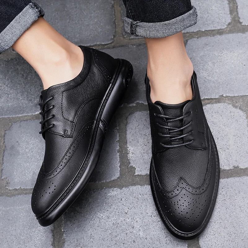 

ARUONET Men Brogues Shoes Lace-Up Bullock Business Wedding Dress Shoes Male Genuine Leather Oxford Shoes Erkek Deri Ayakkab