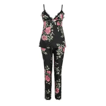

2Pcs Womens Lace Pajamas Set Sexy V-Neck Floral Camisole Summer Sleepwear U90E