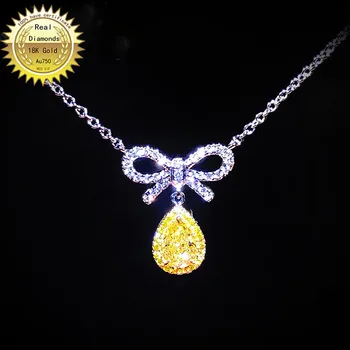 شراء18K عقد ذهب طبيعي 0.35ct الماس الأصفر وقلادة الماس الأبيض 0.2ct