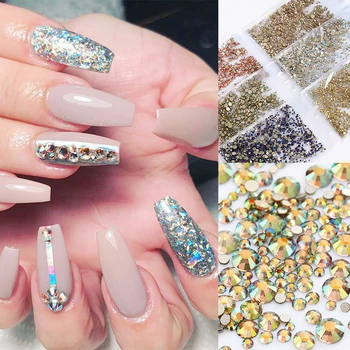 

1400Pcs/Bag Nail Art Rhinestones Colorful 3D Crystal Flat Back Round Nails Beads For UV Gel Polish Nail Art Decoration Accessory