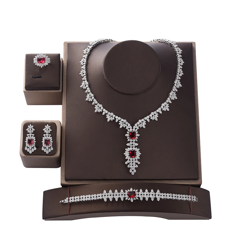 Комплект ювелирных изделий HADIYANA, винтажный Женский комплект для свадебной вечеринки, ожерелье, серьги, кольцо и браслет, кубический циркон CNY0061 Conjunto de joyas