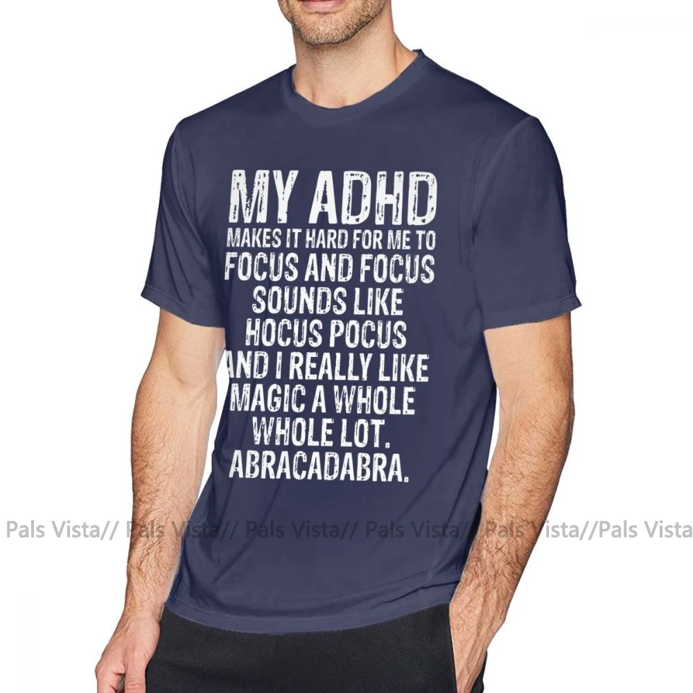 Футболка с надписью «Adhd», футболка с цитатой и синдромом внимания, футболка с графикой 5x, хлопковая Классическая забавная футболка с короткими рукавами для мужчин - Цвет: Тёмно-синий