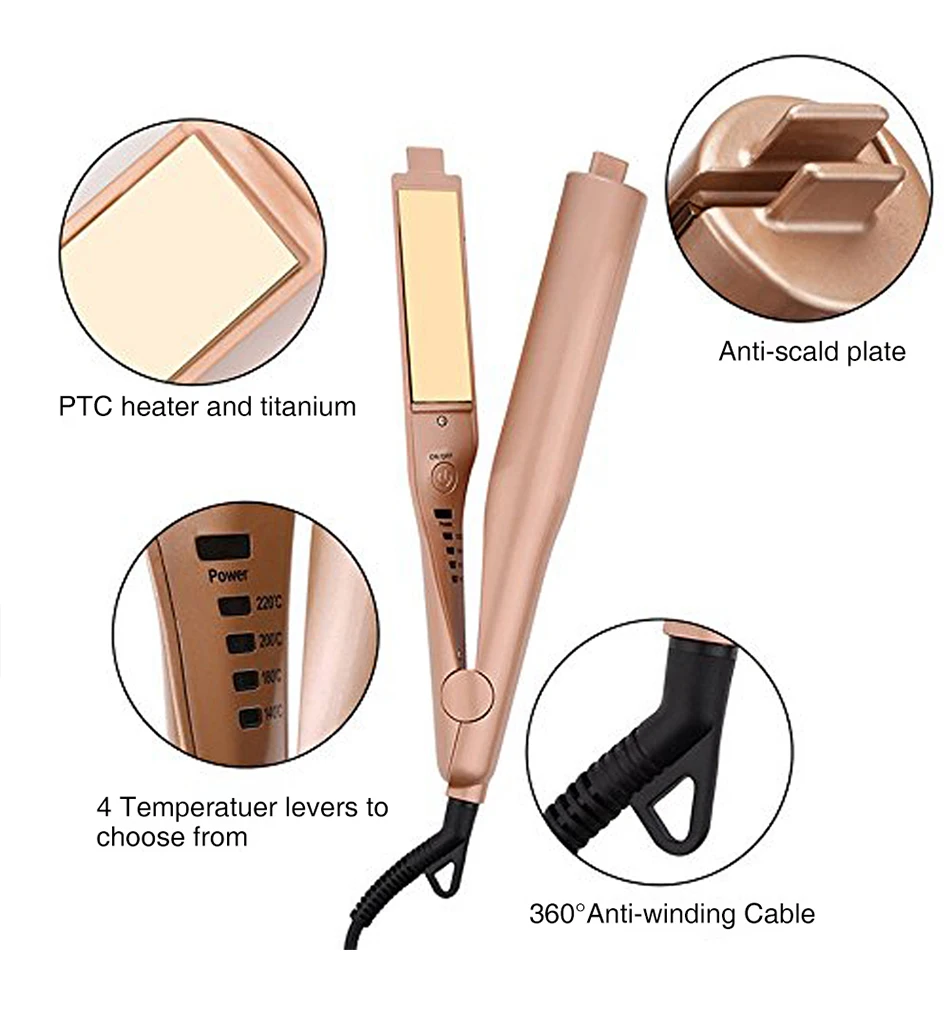 

Hair Straightener Flat Irons and Curler 2 in 1 Ceramic Curling Flat Iron Pro for Hair Styling Tools Gold