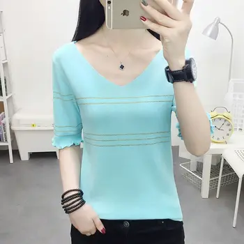 

2020 spring new cotton and linen shirt women v-neck loose long-sleeved bottoming shirt casual wild fashion cotton sweater