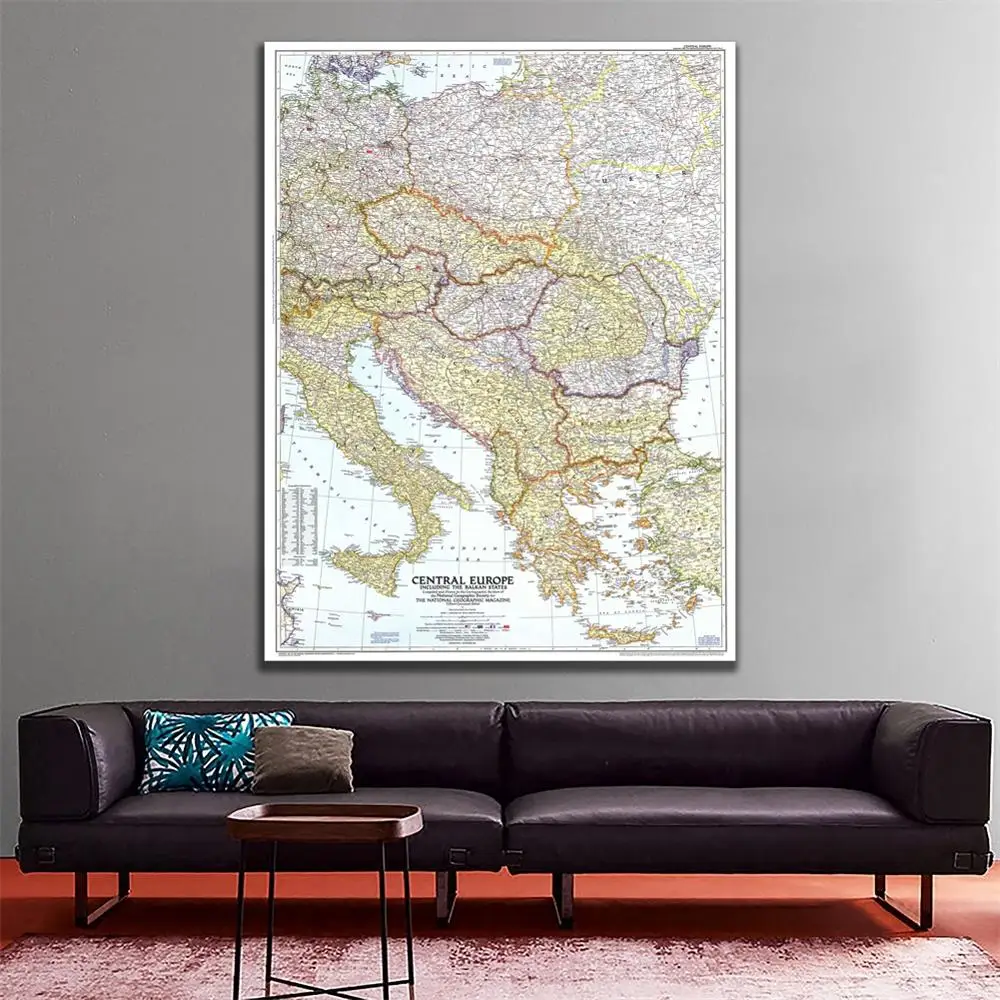 

23.6x35.4 inches HD Spray Painting Unframed Map of Central Europe Including Balkan States For Wall Decor