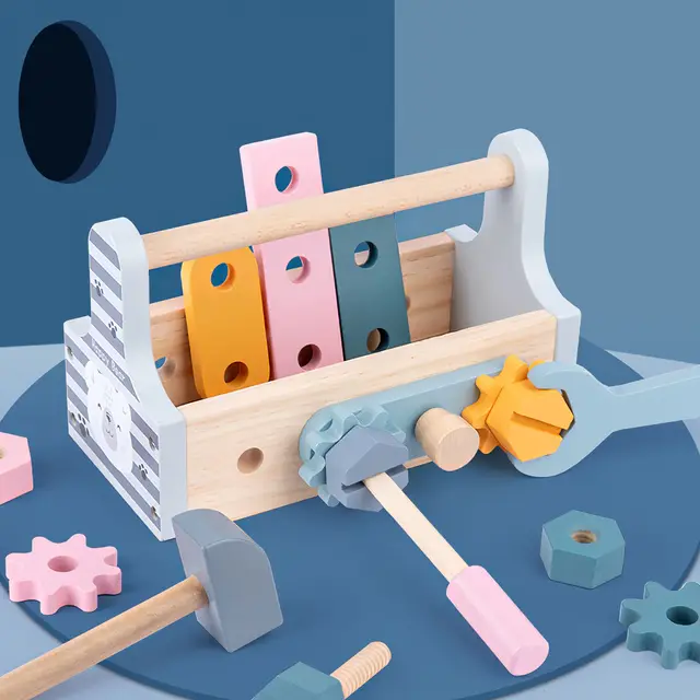 Children Toolbox Toy Wooden Pretend Game Puzzle Montessori Disassembly Set Simulation Multifunctional Repair Carpenter Tool Gift 1