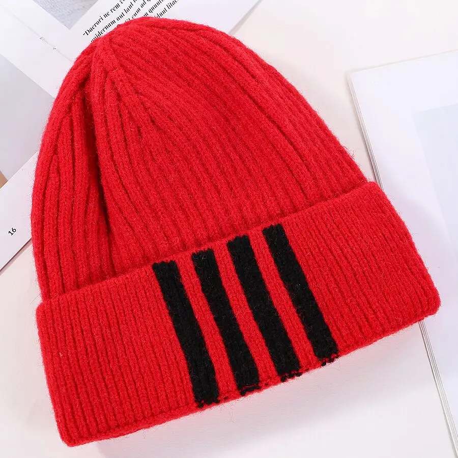 red Модные вязаные шапки Skullies Beanies, теплые женские зимние шапки для мужчин, Балаклава Gorro Bonnet, женская шапка - Цвет: red