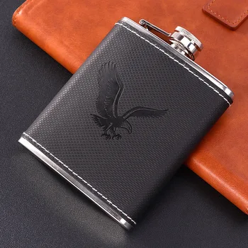 

Black Portable Flask Personalized Stainless Steel Leather Liquor Hip Flask 7oz Whisky Bottle Vodka Heupfles Household AE50JH