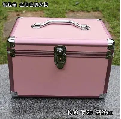 30cm new Женский Профессиональный серебристый клетчатый большой алюминиевый чехол для макияжа, портативный дорожный косметический Чехол-органайзер, чехол с зеркалом - Цвет: 30cm new