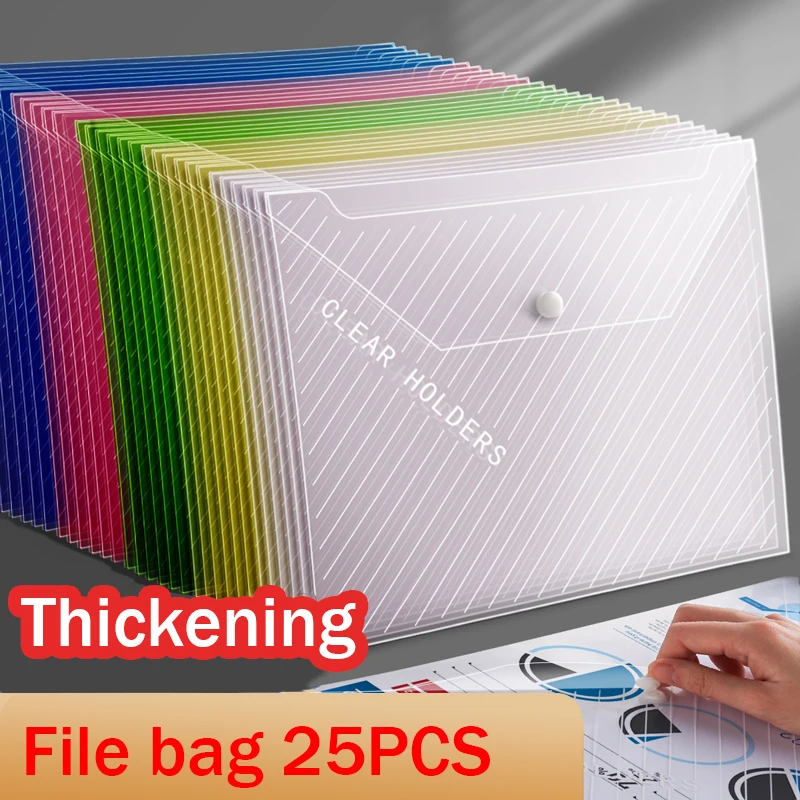 25pcs File Bag Transparent Plastic A4 Documents Filing Storage Bag Student Organizer Information Pocket Folders Stationery file folder,document organizer,file storage bag,binder pockets,document manager