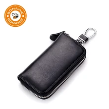 BONAMIE натуральный кожаный брелок для мужчин и женщин, сумка для ключей из коровьей кожи, сумка для ключей на молнии, бумажник ключница, чехол для ключей, сумка для карт