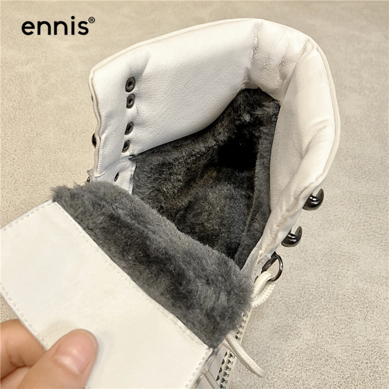 ENNIS/Женские Ботинки martin; зимние ботинки на платформе; женские ботильоны из натуральной кожи; цвет черный, белый; обувь на толстой подошве со шнуровкой; Новинка; A9332