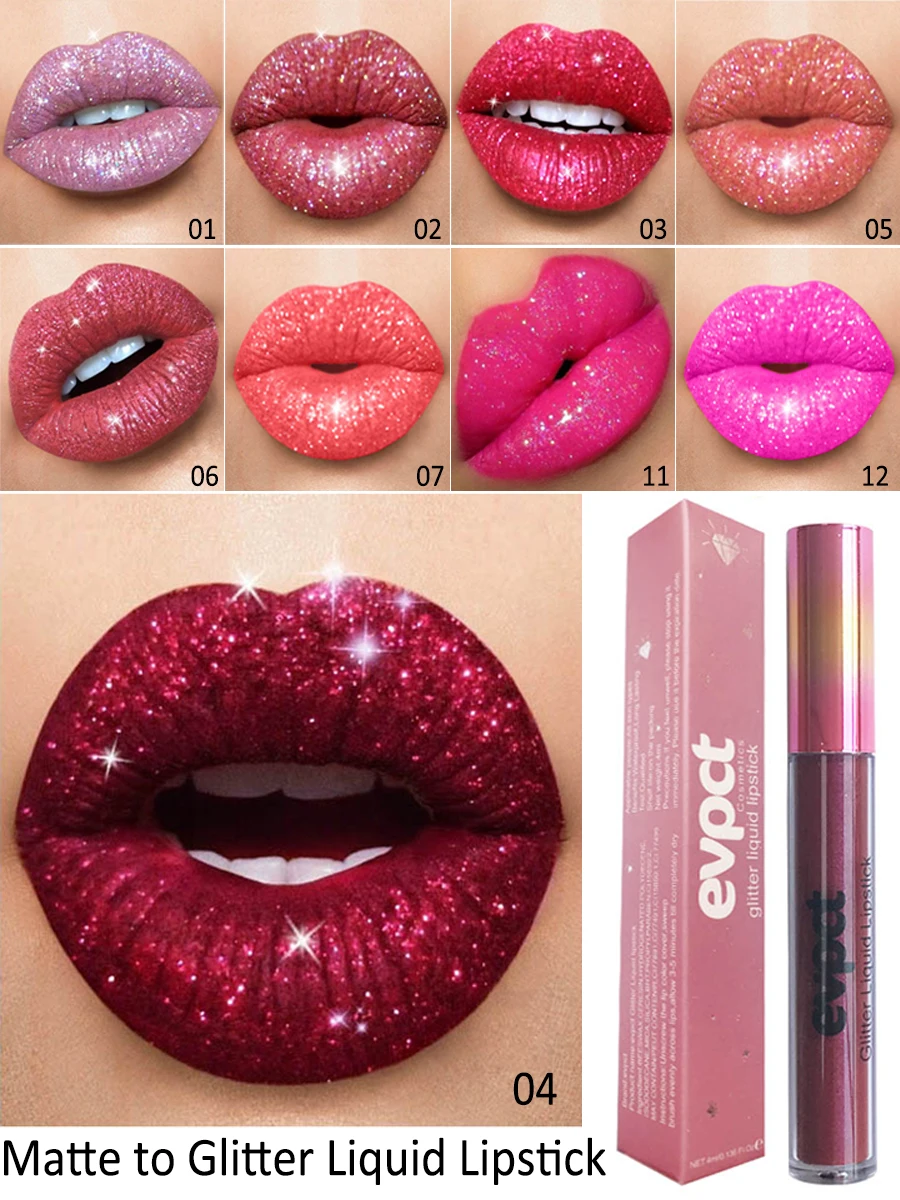 15 Color Shimmer Diamond Lip Gloss Matte Glitter Waterproof Liquid Lipstick Long Lasting Moisturizing Velvet Lipgloss Lip Makeup