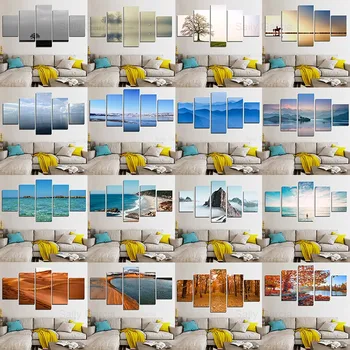 

Seascape Nordic Poster Forest Desert Beach Mountain Lake Landscape Canvas Painting Wall Art 5 Pieces Picture HD Print Home Decor