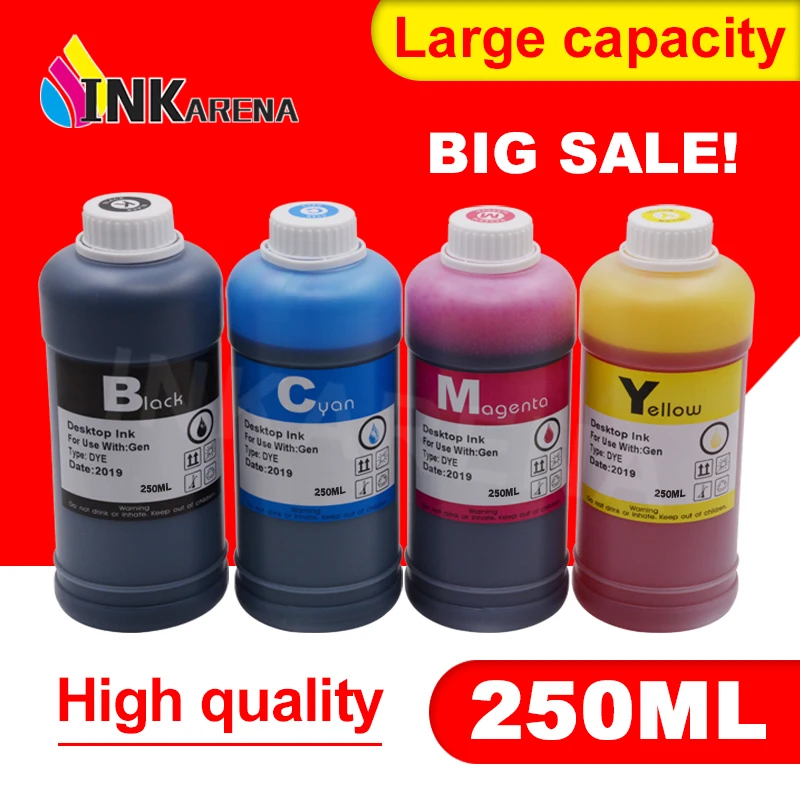INKARENA 250ml Refilled Dye Ink Photo Universal Ink Compatible for HP Canon Epson Brother Printers and Cartridges 250ml