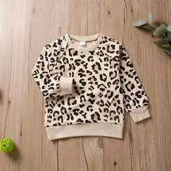 Леопардовый свитшот с длинными рукавами для маленьких мальчиков и девочек, пуловер, топы
