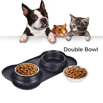 

Dog Bowl Stainless Steel with Silicone Mat Water and Food Feeder with Non Spill Skid Resistant Silicone Mat for Pets#0807HWC